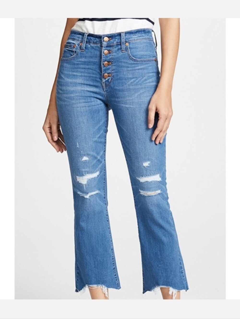 💎  Madewell Women's Cali Demi-Boot Jeans Button-Fly Distressed